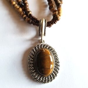 Tiger eye necklace stone brown tan beaded Avon boho bohemian hippie